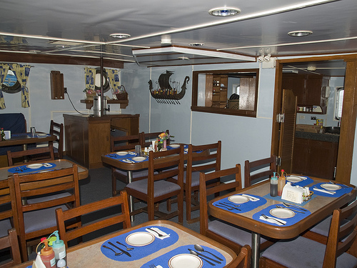 Dining lounge aboard the SS Thorfinn